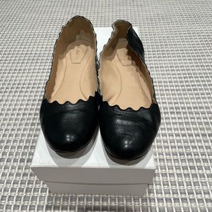 Chloe black leather scalloped ballet flats size 35